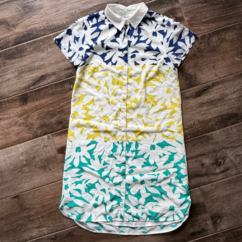 Anthropologie Whit Two Women's Color‎ Blocked Blooms Mini Shirt Dress,Multi, XS